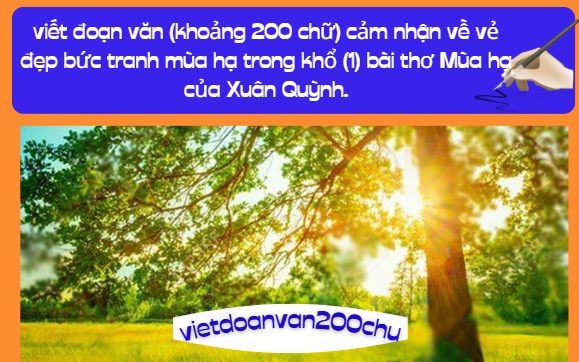viết đoạn văn (khoảng 200 chữ) cảm nhận về vẻ đẹp bức tranh mùa hạ trong khổ (1) bài thơ Mùa hạ của Xuân Quỳnh.
